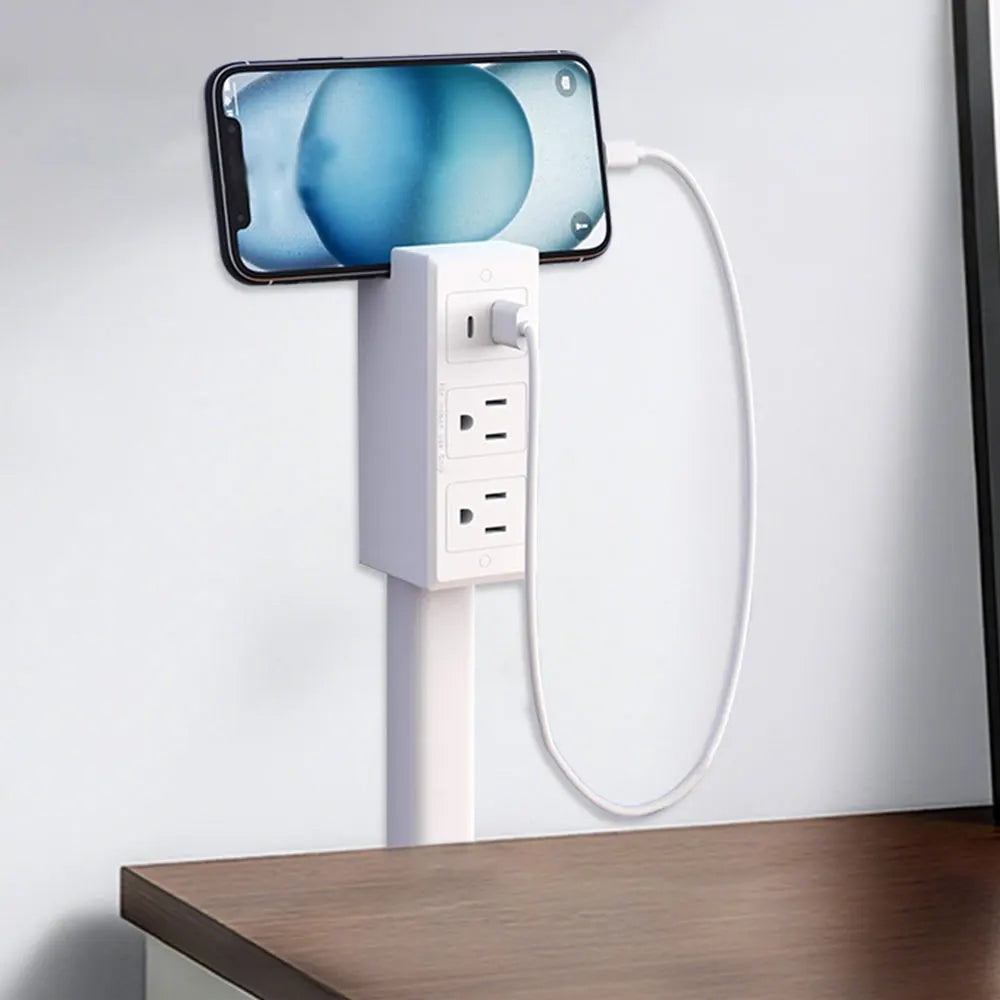 Electrical Outlet Extender Socket Extender 180-Degree Rotation USB-A USB-C and 2 AC Outlets Waterproof Connector Us Eu Plug