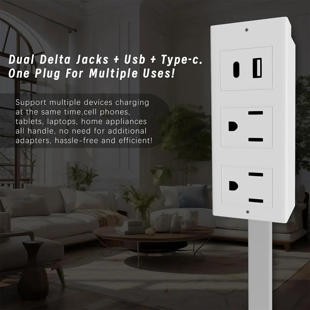 Electrical Outlet Extender Socket Extender 180-Degree Rotation USB-A USB-C and 2 AC Outlets Waterproof Connector Us Eu Plug