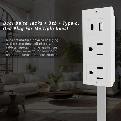 Electrical Outlet Extender Socket Extender 180-Degree Rotation USB-A USB-C and 2 AC Outlets Waterproof Connector Us Eu Plug