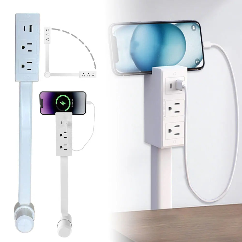 Electrical Outlet Extender Socket Extender 180-Degree Rotation USB-A USB-C and 2 AC Outlets Waterproof Connector Us Eu Plug