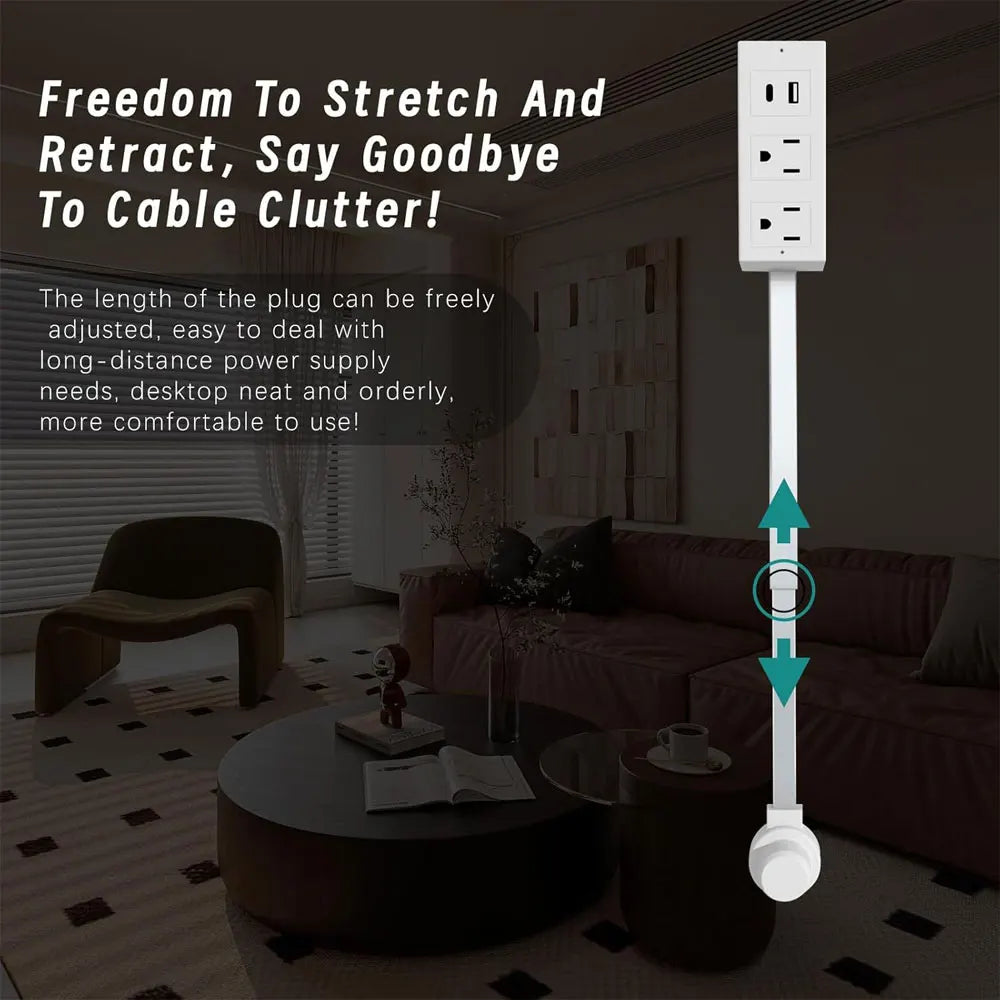 Electrical Outlet Extender Socket Extender 180-Degree Rotation USB-A USB-C and 2 AC Outlets Waterproof Connector Us Eu Plug